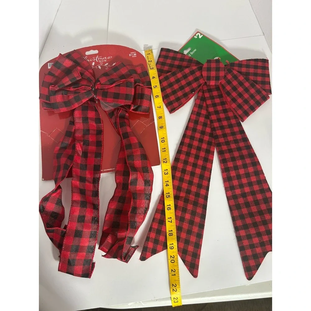 2‎ XL Red Black Buffalo Plaid Christmas Bows Crafting Wreaths Tree Farmhouse